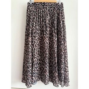 Metrowear Leopard Print Pleated Midi Skirt Brown Pink Black Elastic Waist Large